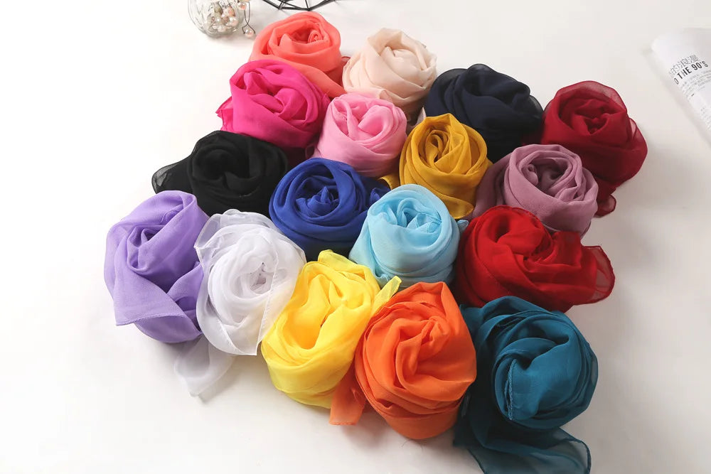 Fashion Four Seasons Women Plain Color Thin Soft Beach Thin Silky Georgette Scarf Shawls Long Wraps Beach Sunscreen Hijab Beauty World Shop