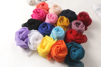 Fashion Four Seasons Women Plain Color Thin Soft Beach Thin Silky Georgette Scarf Shawls Long Wraps Beach Sunscreen Hijab Beauty World Shop