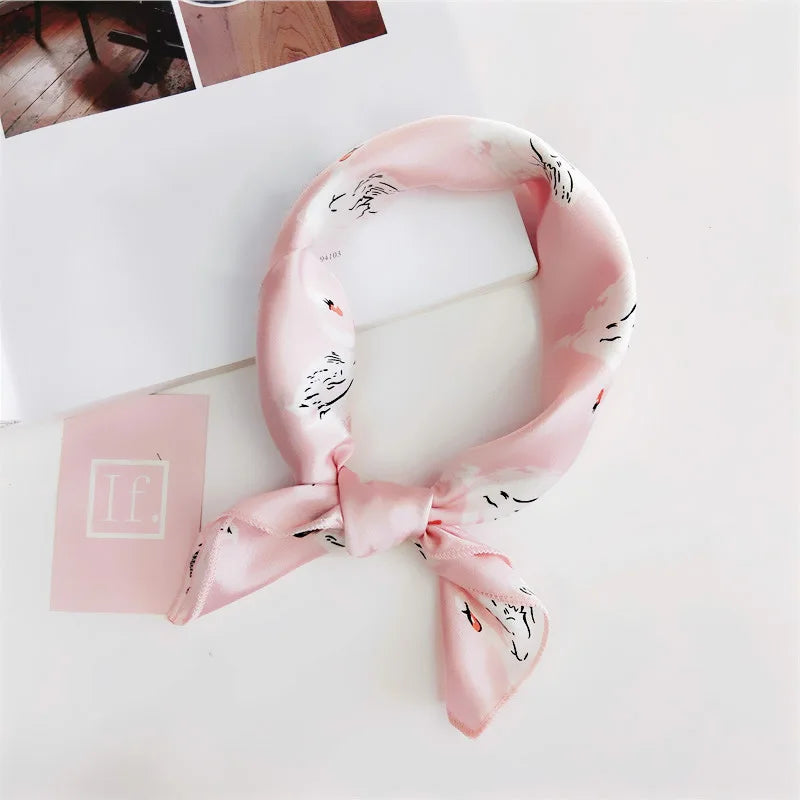 Square Scarf Hair Tie Band For Business Party Women Elegant Small Vintage Skinny Retro Head Neck Silk Satin Scarf Beauty World Shop