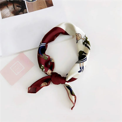 Square Scarf Hair Tie Band For Business Party Women Elegant Small Vintage Skinny Retro Head Neck Silk Satin Scarf Beauty World Shop