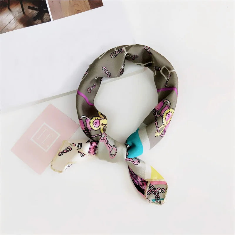 Square Scarf Hair Tie Band For Business Party Women Elegant Small Vintage Skinny Retro Head Neck Silk Satin Scarf Beauty World Shop