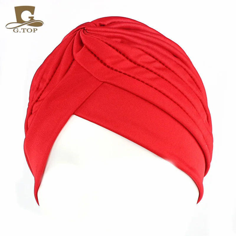 New Knotted Ruffle Turban Ladies Soft Headscarf Casual Streetwear Female Muslim Hijab Indian Hats Cancer Chemo Cap Turbante Beauty World Shop
