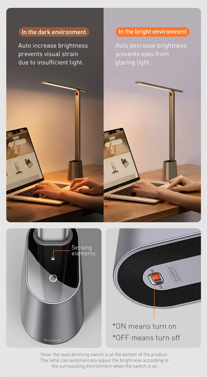 Baseus LED Desk Lamp Eye Protection Study Dimmable Office Light Foldable Table Lamp Smart Adaptive Brightness Bedside Read Lamp Beauty World Shop