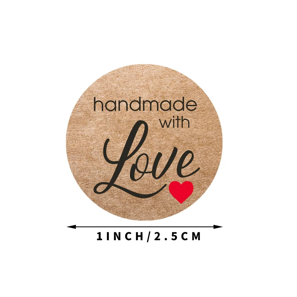 100-500pcs 1inch Vintage Kraft Paper Handmade With Love Stickers for Package Thank You Stationery Adhesive Labels Baking Seals Beauty World Shop