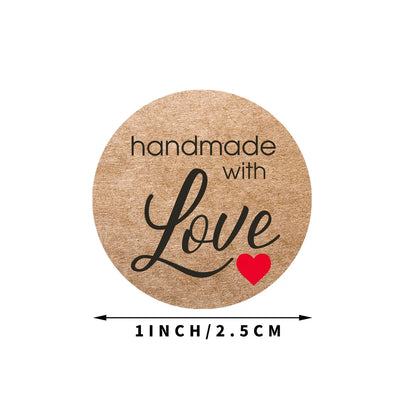 100-500pcs 1inch Vintage Kraft Paper Handmade With Love Stickers for Package Thank You Stationery Adhesive Labels Baking Seals Beauty World Shop