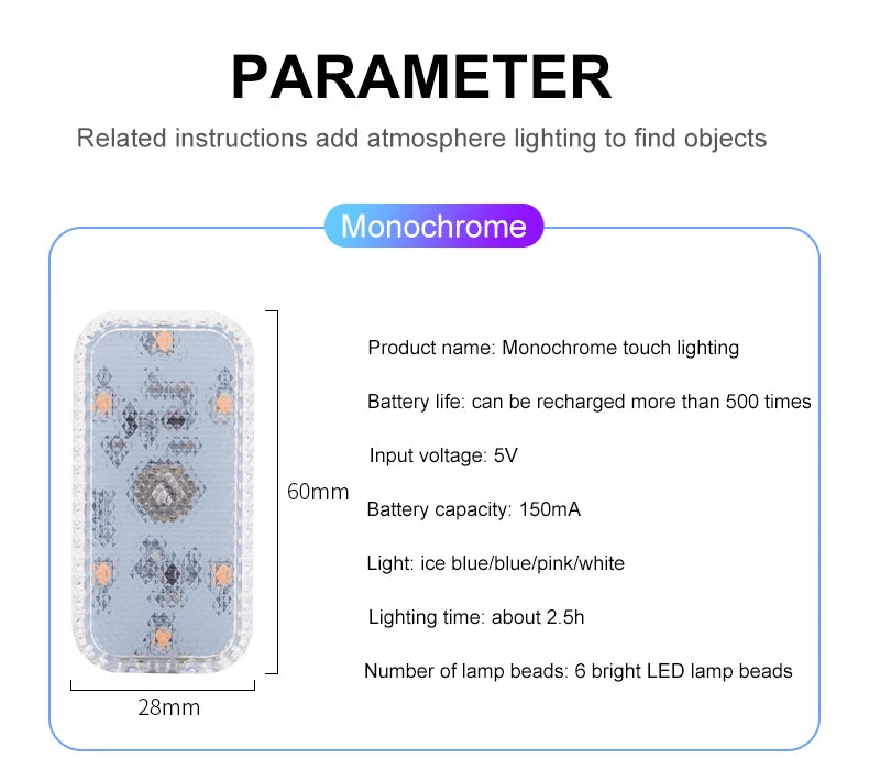 LED Touch Light Mini Wireless Car Interior Lighting Auto Roof Ceiling Reading Lamp for Door Foot Trunk Storage Box USB Charging Beauty World Shop