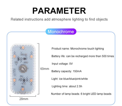 LED Touch Light Mini Wireless Car Interior Lighting Auto Roof Ceiling Reading Lamp for Door Foot Trunk Storage Box USB Charging Beauty World Shop