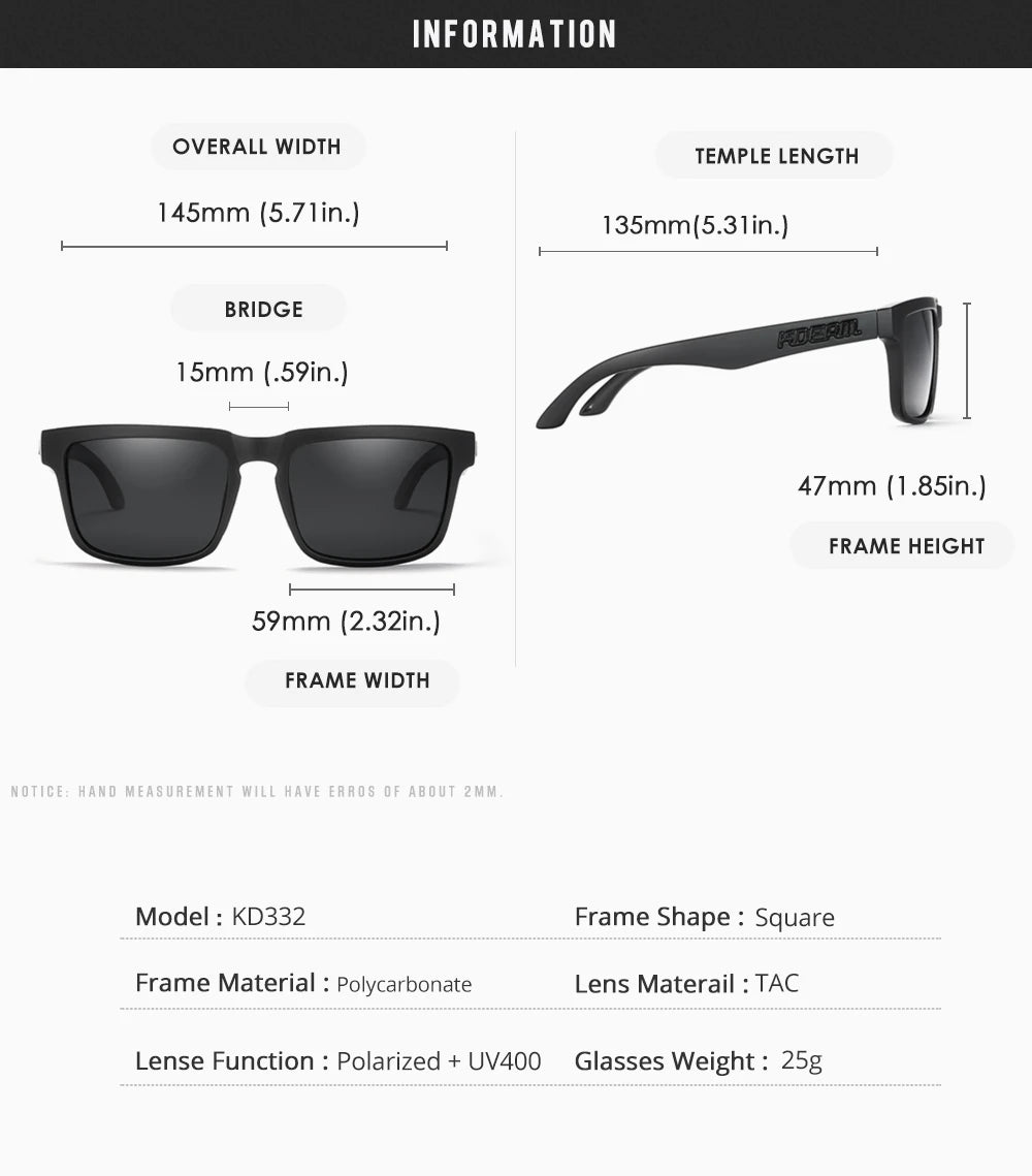 KDEAM Men's Polarized Sunglasses Square Casual Outdoors Sun Glasses Women Unisex Sunglass For Couple With Zipper Case Beauty World Shop