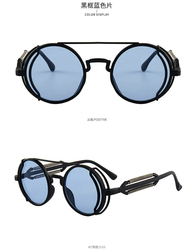 Classic Gothic Steampunk Sunglasses Luxury Brand Designer High Quality Men and Women Retro Round Pc Frame Sunglasses Beauty World Shop