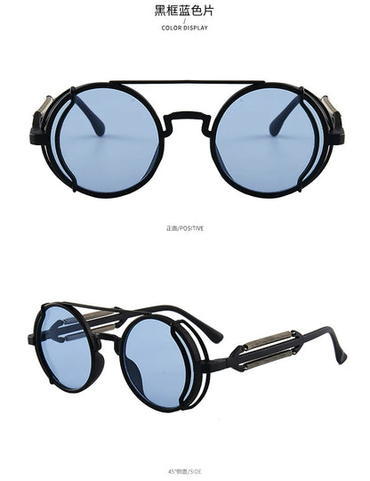 Classic Gothic Steampunk Sunglasses Luxury Brand Designer High Quality Men and Women Retro Round Pc Frame Sunglasses Beauty World Shop