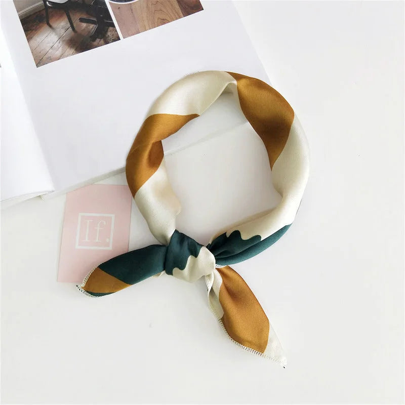 Square Scarf Hair Tie Band For Business Party Women Elegant Small Vintage Skinny Retro Head Neck Silk Satin Scarf Beauty World Shop