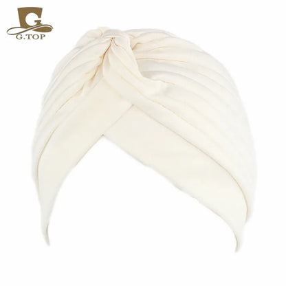 New Knotted Ruffle Turban Ladies Soft Headscarf Casual Streetwear Female Muslim Hijab Indian Hats Cancer Chemo Cap Turbante Beauty World Shop