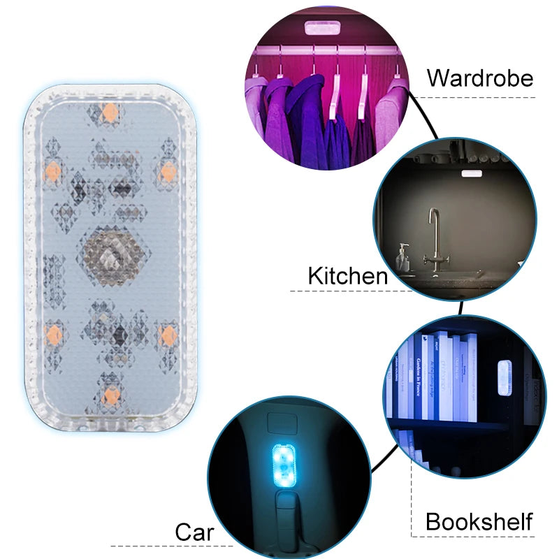 LED Touch Light Mini Wireless Car Interior Lighting Auto Roof Ceiling Reading Lamp for Door Foot Trunk Storage Box USB Charging Beauty World Shop