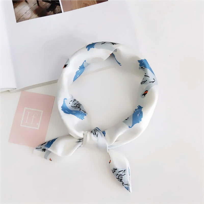 Square Scarf Hair Tie Band For Business Party Women Elegant Small Vintage Skinny Retro Head Neck Silk Satin Scarf Beauty World Shop