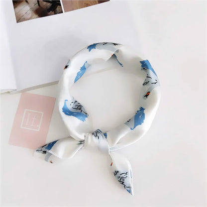 Square Scarf Hair Tie Band For Business Party Women Elegant Small Vintage Skinny Retro Head Neck Silk Satin Scarf Beauty World Shop