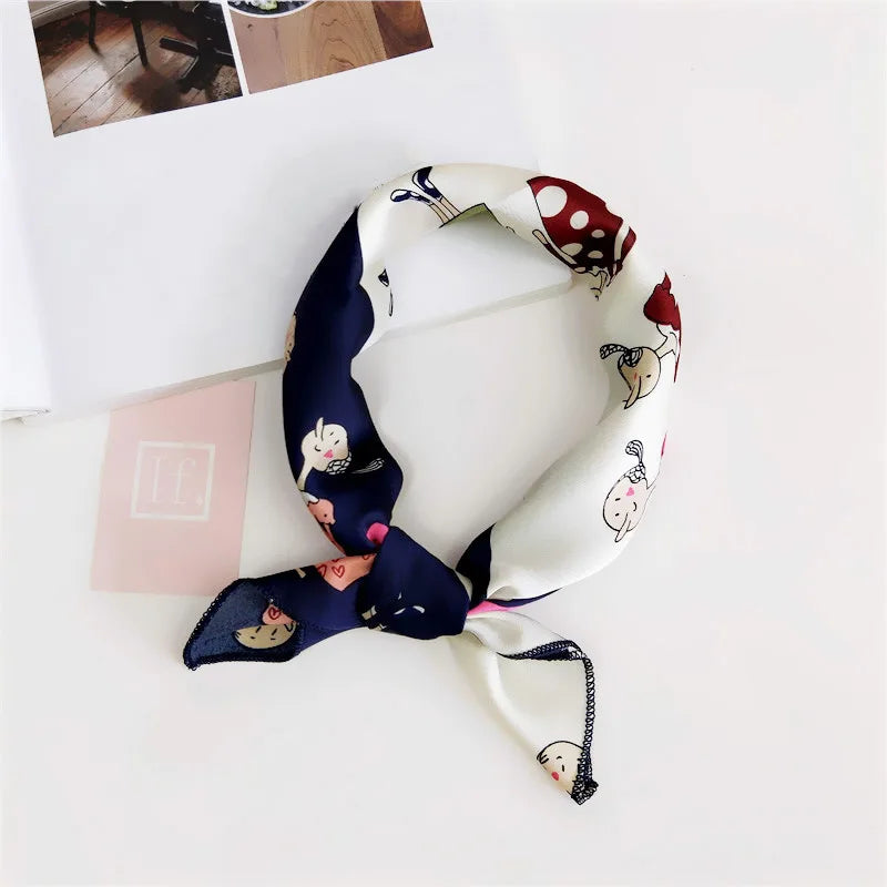 Square Scarf Hair Tie Band For Business Party Women Elegant Small Vintage Skinny Retro Head Neck Silk Satin Scarf Beauty World Shop