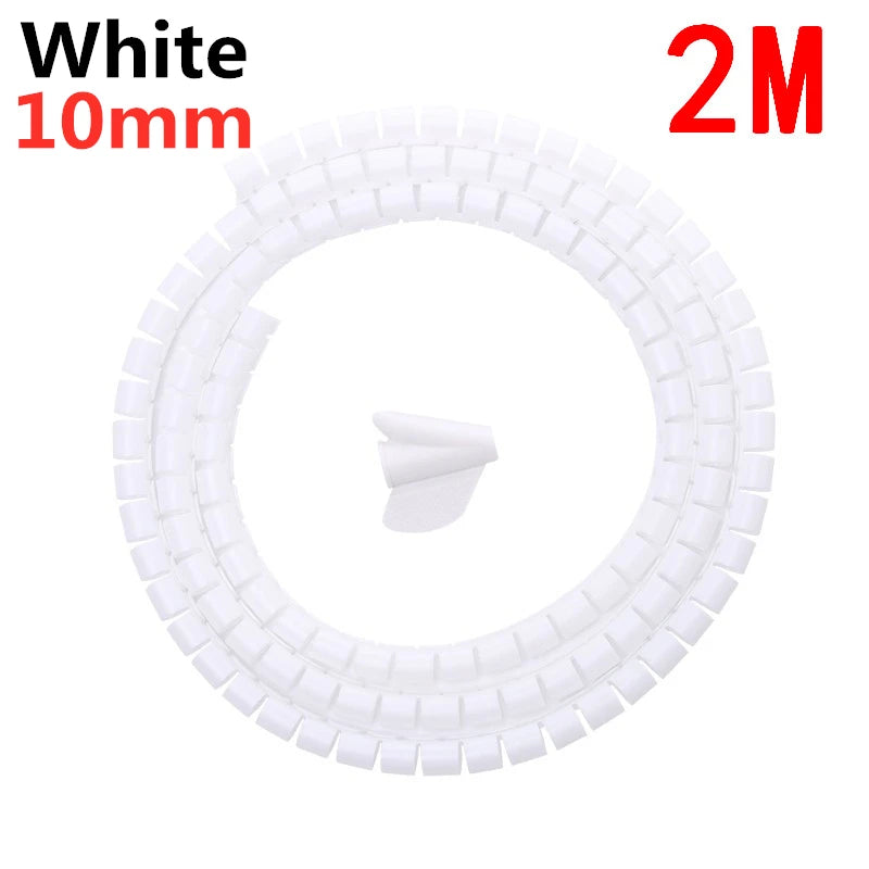 2M 16/10mm Flexible Spiral Cable Wire Protector Cable Organizer Computer Cord Protective Tube Clip Organizer Management Tools Beauty Fashion
