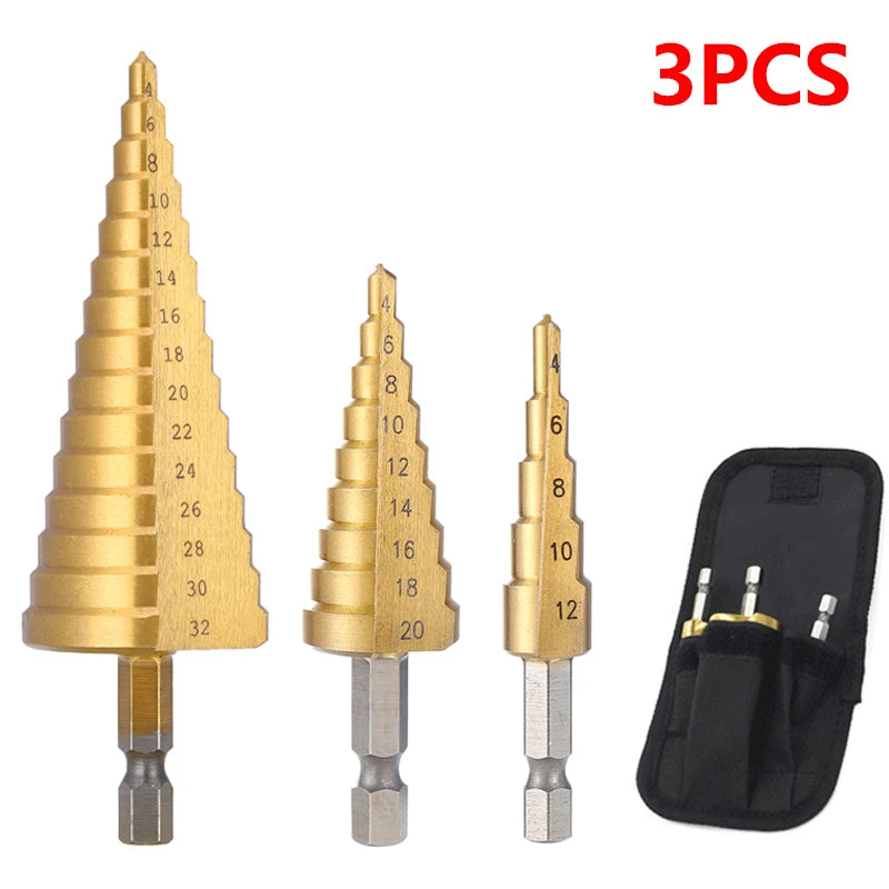 4-32 mm 4-20 mm HSS Titanium Coated Step Drill Bit High Speed Steel Metal Wood Hole Cutter Cone Drilling Tool Beauty World Shop