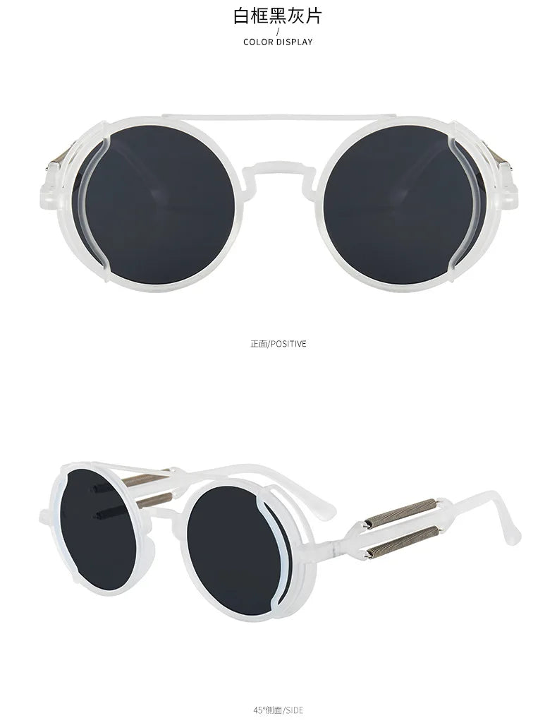 Classic Gothic Steampunk Sunglasses Luxury Brand Designer High Quality Men and Women Retro Round Pc Frame Sunglasses Beauty World Shop