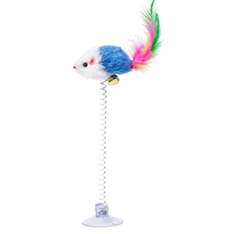 Swinging Mouse Toy - Suction Cup, Spring, and Feather Mouse Toy with Bell Sound, Interactive Cat Toy Beauty World Shop