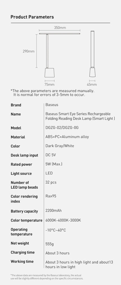 Baseus LED Desk Lamp Eye Protection Study Dimmable Office Light Foldable Table Lamp Smart Adaptive Brightness Bedside Read Lamp Beauty World Shop
