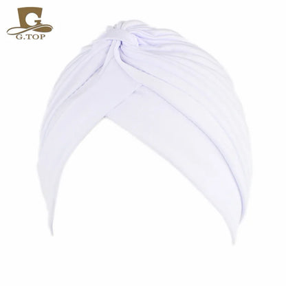 New Knotted Ruffle Turban Ladies Soft Headscarf Casual Streetwear Female Muslim Hijab Indian Hats Cancer Chemo Cap Turbante Beauty World Shop