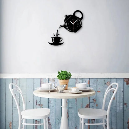 3D DIY Teapot Shape Wall Clock Acrylic Mirror Clock Modern Kitchen Home Decor Wall Sticker Hollow Digital Clock watch home clock Beauty World Shop