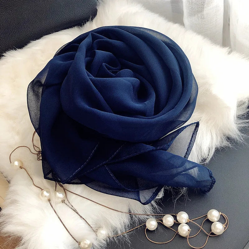 Fashion Four Seasons Women Plain Color Thin Soft Beach Thin Silky Georgette Scarf Shawls Long Wraps Beach Sunscreen Hijab Beauty World Shop