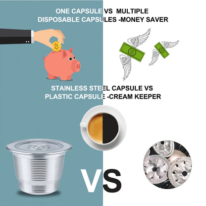 RECAFIMIL Reusable Coffee Capsule Stainless Steel Metal Refillable Coffee Pods for Nespresso Coffee Machine With Spoon & Brush Beauty World Shop