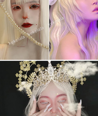 2 Pairs/cas 3D White Eyelashes Clear Band Snow Color Eye Lashes Cosplay Halloween Manga Lashes Makeup Up and Lower Bottom Lashes Beauty World Shop