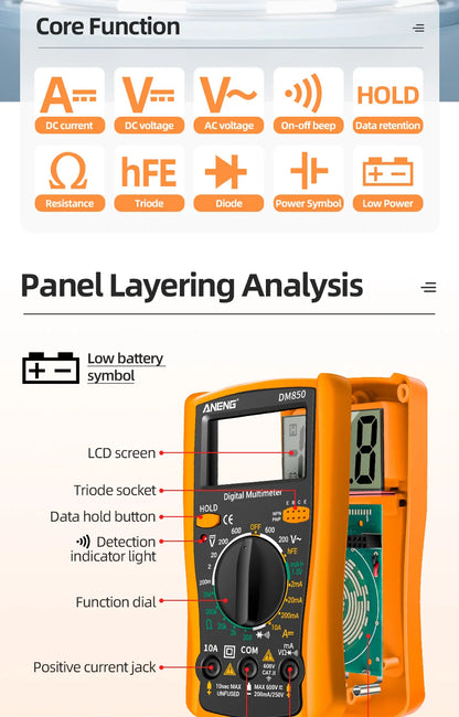 ANENG DM850 Digital Multimeter Automatic Professional 1999 Counts Auto AC/DC Votage Tester Ohm Current Ammeter Detector Tool Beauty World Shop