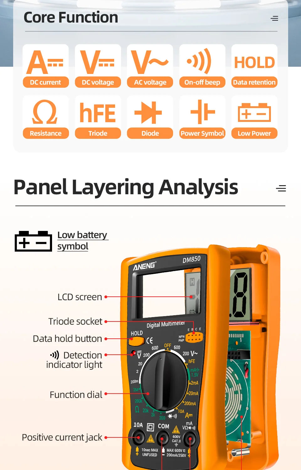 ANENG DM850 Digital Multimeter Automatic Professional 1999 Counts Auto AC/DC Votage Tester Ohm Current Ammeter Detector Tool Beauty World Shop