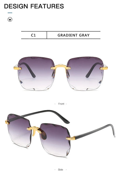 3PCS Square Rimless Sunglasses Women Luxury Brand Designer Summer Red Glasses Fashion Sun glasses For Men UV400 Shades Oculos Beauty World Shop
