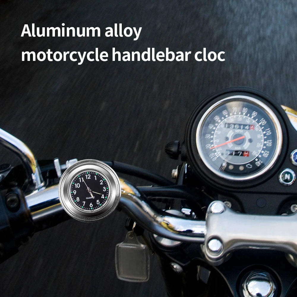 Aluminum Quartz Watch Luminous Clock Handlebar Mount for Motorcycle Scooter Bicycle Handlebar Waterproof Time Display Universal Beauty World Shop