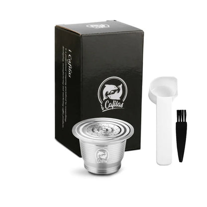 RECAFIMIL Reusable Coffee Capsule Stainless Steel Metal Refillable Coffee Pods for Nespresso Coffee Machine With Spoon & Brush Beauty World Shop