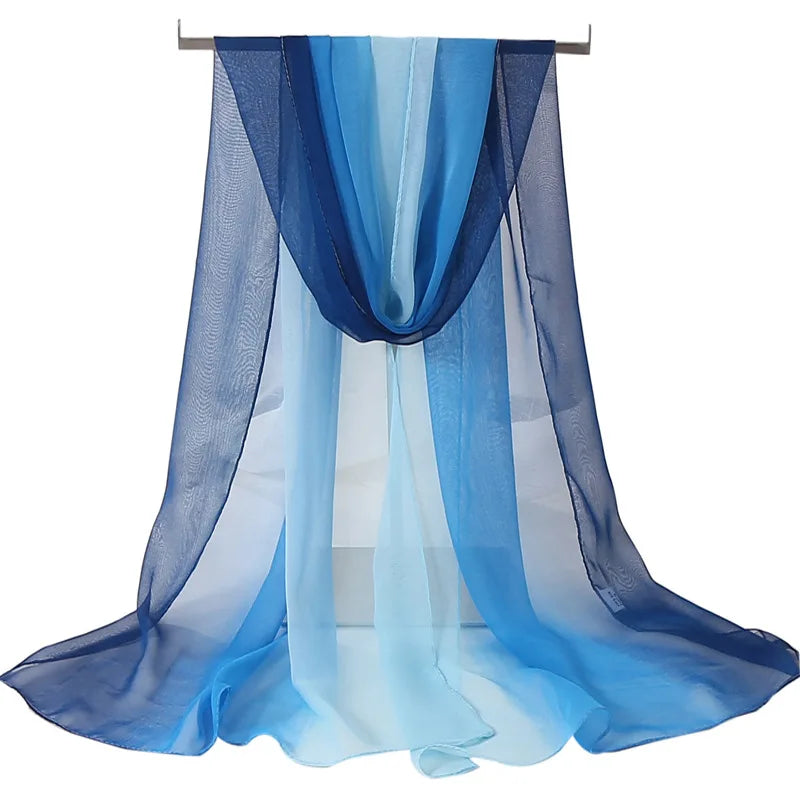 Four Seasons Thin Soft Chiffon For Women Silky Gradient Printing Beach Georgette Scarf Shawls Long Wraps Beach Sunscreen Hijab Beauty World Shop