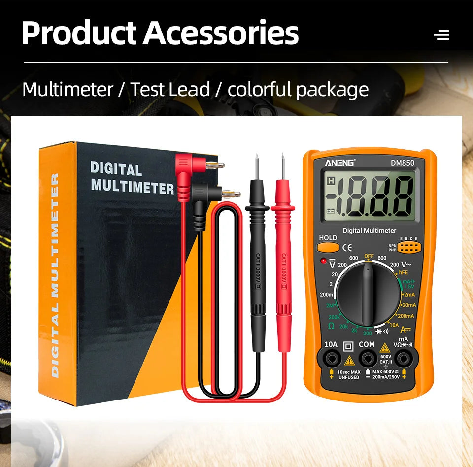 ANENG DM850 Digital Multimeter Automatic Professional 1999 Counts Auto AC/DC Votage Tester Ohm Current Ammeter Detector Tool Beauty World Shop
