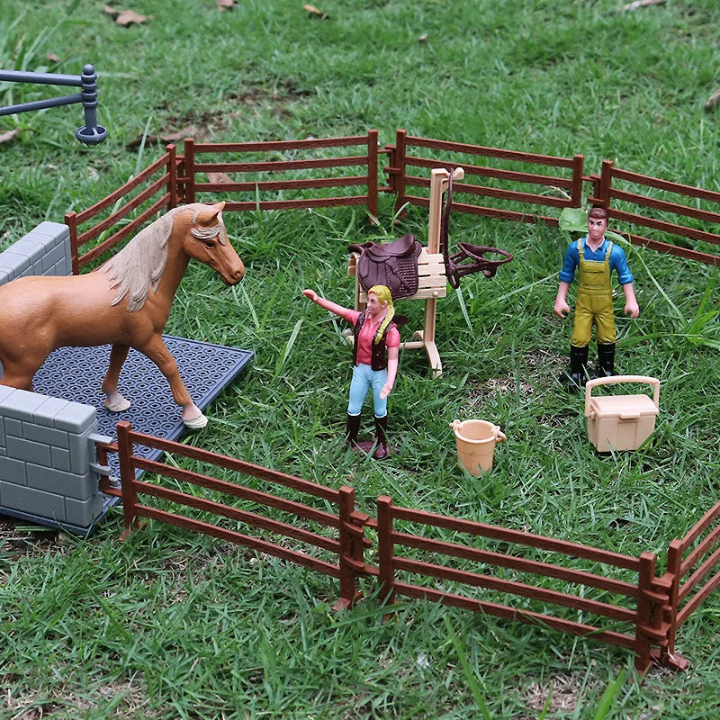 Oenux Farm Stable House Model Action Figures Emulational Horseman Horse Animals Playset Figurine Cute Educational Kids Toy Gift Beauty World Shop