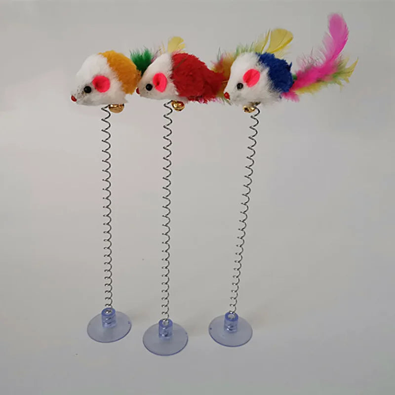 Swinging Mouse Toy - Suction Cup, Spring, and Feather Mouse Toy with Bell Sound, Interactive Cat Toy Beauty World Shop