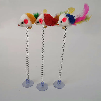 Swinging Mouse Toy - Suction Cup, Spring, and Feather Mouse Toy with Bell Sound, Interactive Cat Toy Beauty World Shop