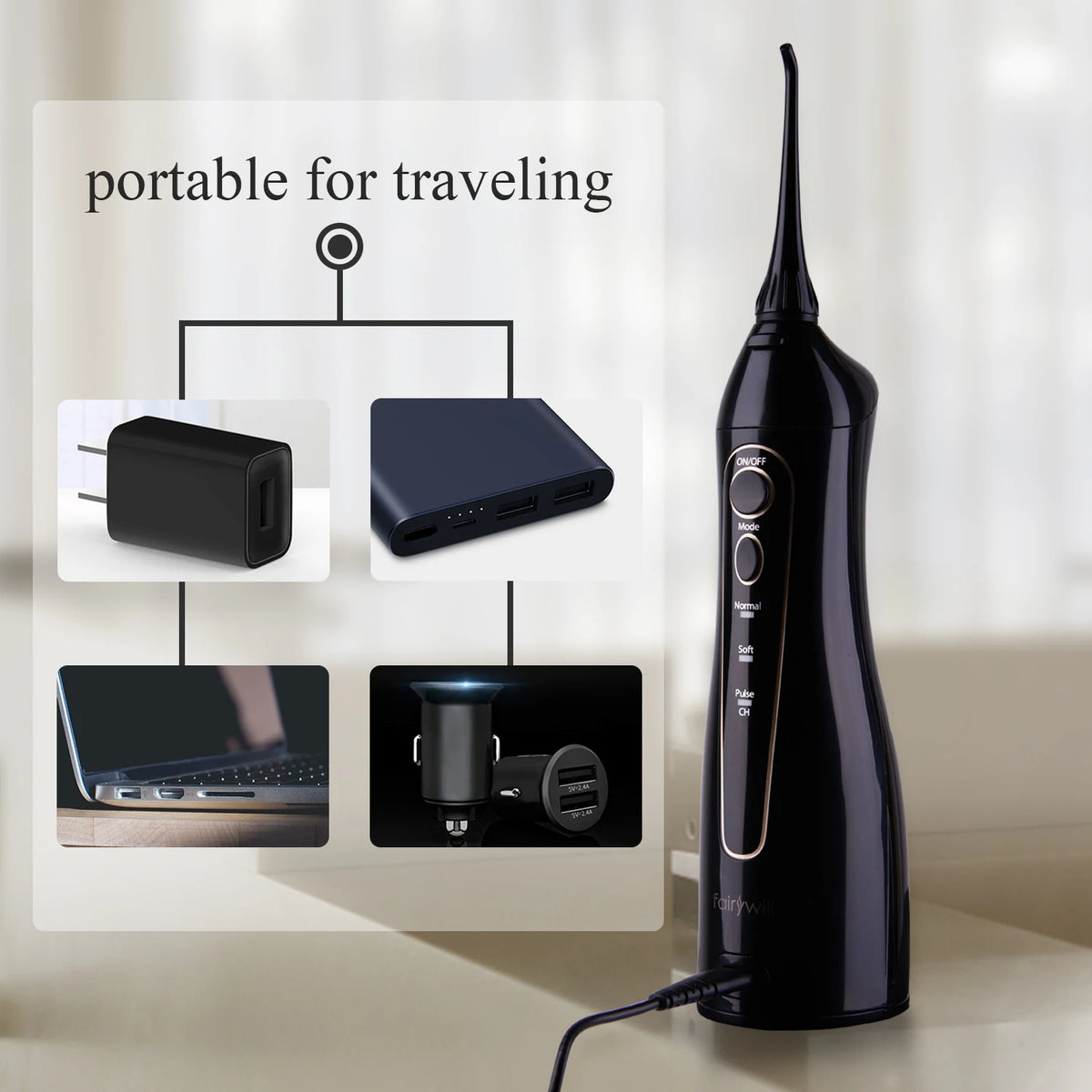 Fairywill Water Flossers for Teeth 300ML Oral Irrigator Rechargeable Portable Dental 3 Modes Water Tank Waterproof Teeth Cleaner Beauty World Shop