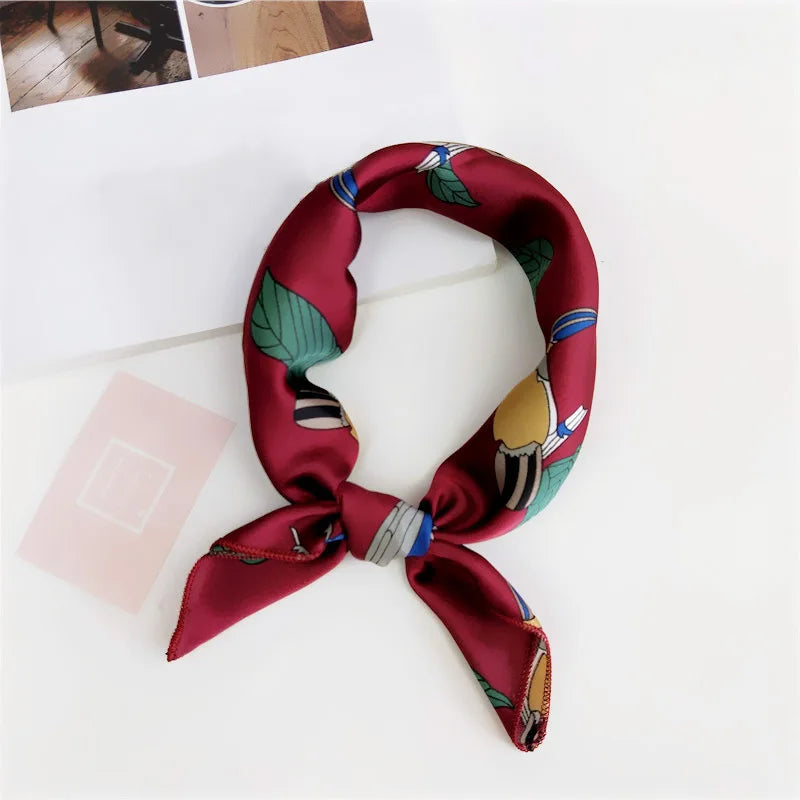Square Scarf Hair Tie Band For Business Party Women Elegant Small Vintage Skinny Retro Head Neck Silk Satin Scarf Beauty World Shop
