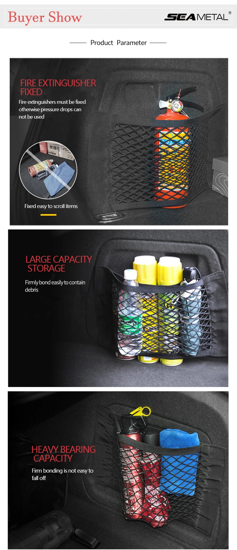 Car Trunk Mesh Organizer Car Tail Storage Net Seat Back Pocket Universal Trunk Bag Auto Magic Tape Network Interior Accessories Beauty World Shop