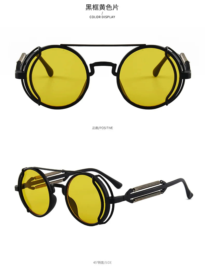 Classic Gothic Steampunk Sunglasses Luxury Brand Designer High Quality Men and Women Retro Round Pc Frame Sunglasses Beauty World Shop