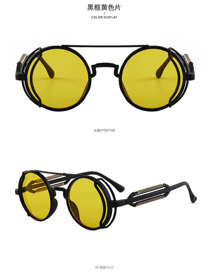 Classic Gothic Steampunk Sunglasses Luxury Brand Designer High Quality Men and Women Retro Round Pc Frame Sunglasses Beauty World Shop