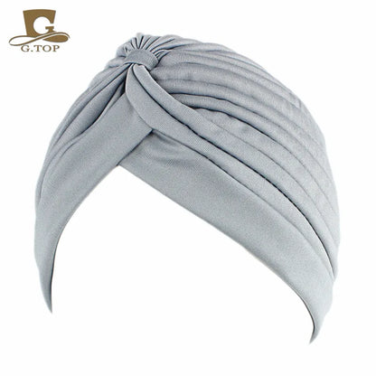 New Knotted Ruffle Turban Ladies Soft Headscarf Casual Streetwear Female Muslim Hijab Indian Hats Cancer Chemo Cap Turbante Beauty World Shop