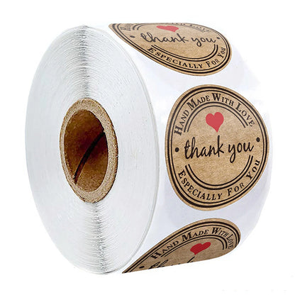 100-500pcs 1inch Vintage Kraft Paper Handmade With Love Stickers for Package Thank You Stationery Adhesive Labels Baking Seals Beauty World Shop