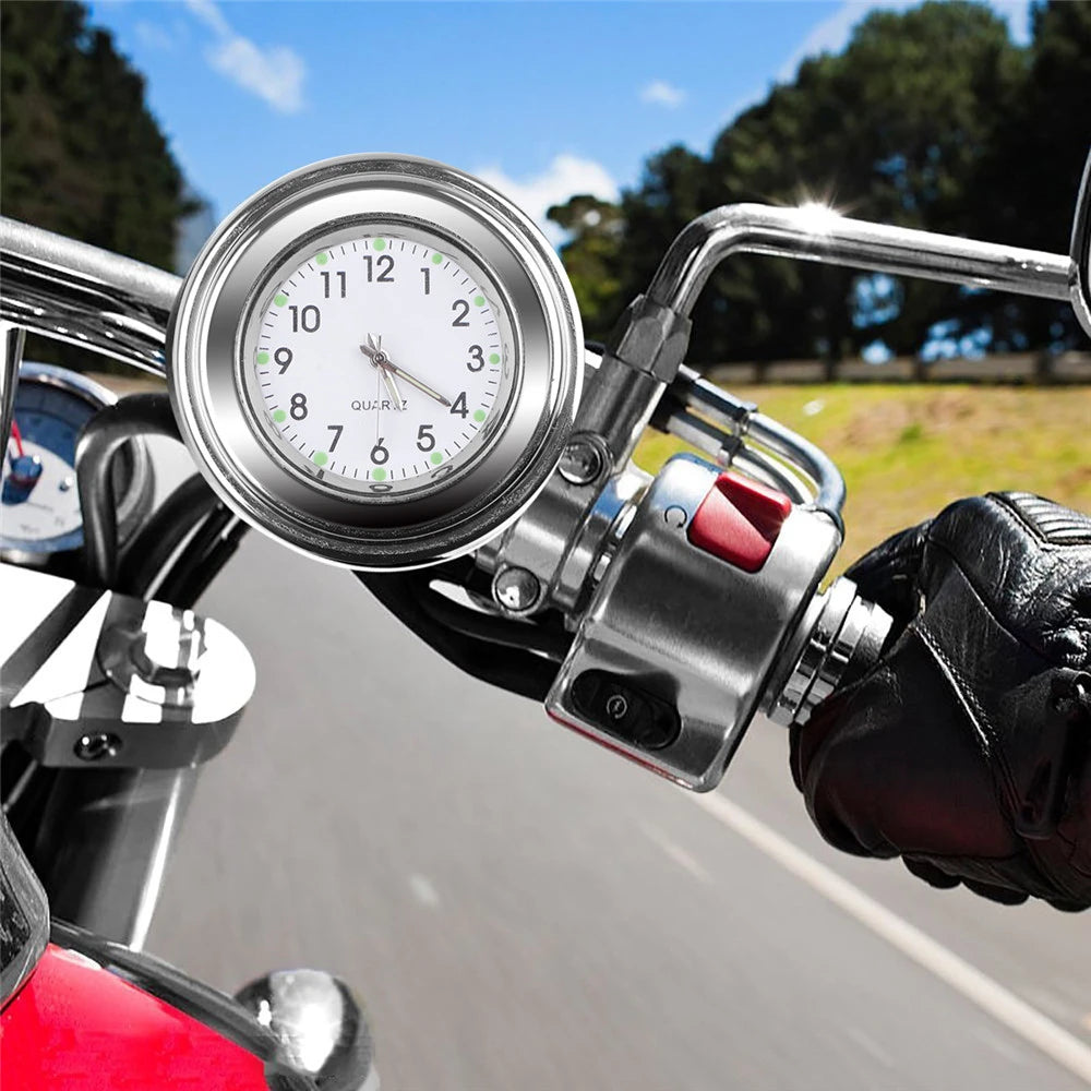 Aluminum Quartz Watch Luminous Clock Handlebar Mount for Motorcycle Scooter Bicycle Handlebar Waterproof Time Display Universal Beauty World Shop