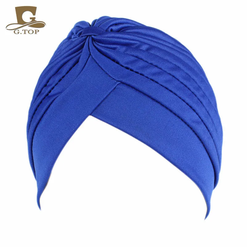 New Knotted Ruffle Turban Ladies Soft Headscarf Casual Streetwear Female Muslim Hijab Indian Hats Cancer Chemo Cap Turbante Beauty World Shop