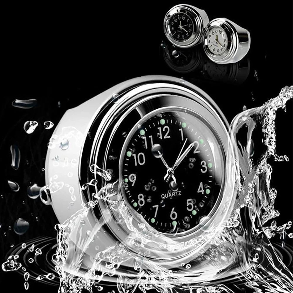 Aluminum Quartz Watch Luminous Clock Handlebar Mount for Motorcycle Scooter Bicycle Handlebar Waterproof Time Display Universal Beauty World Shop
